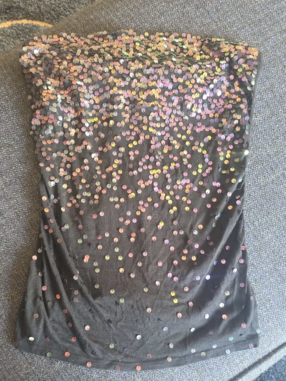 Express Black Iridescent Sequin Strapless Dress Top